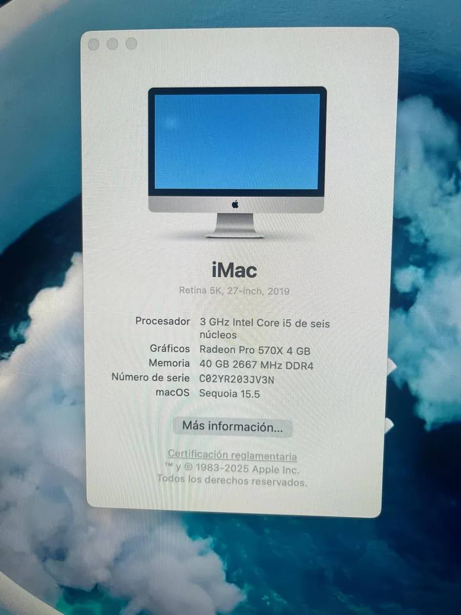 Apple Imac 27 5K 2019 Core I5 40 Ram disco 1 tera Fusion 4 Video Plateado - Image 4
